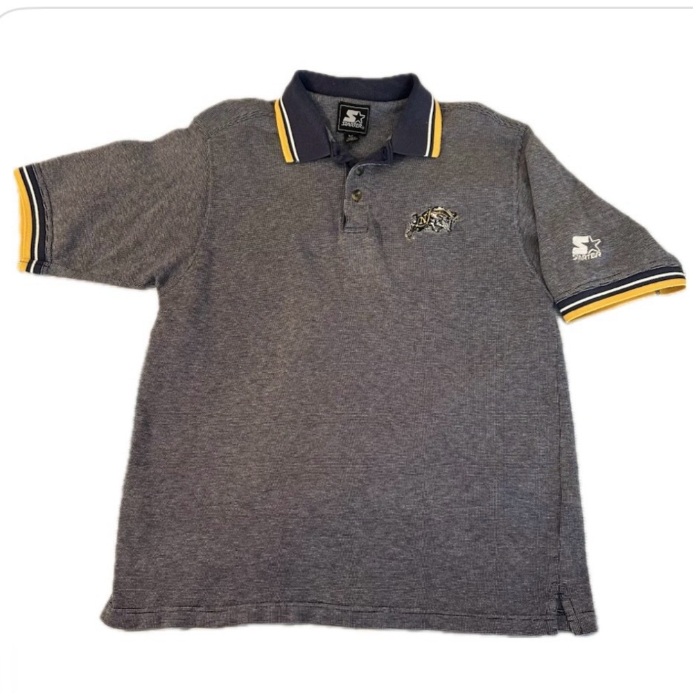 Vintage Navy‎ Midshipmen Embroidered Starter Charcoal Polo Shirt Yellow Size M